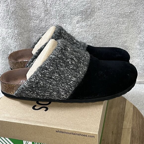 White Mountain Footbeds Clog Slip On Women’s Sz 8M Black Suede Sweater Trim - Picture 1 of 9